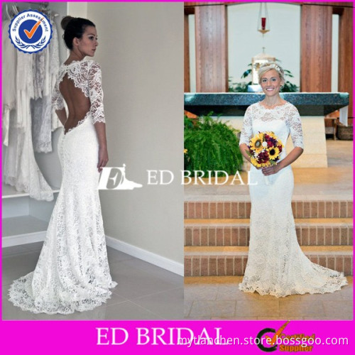 CE1146 Newest Gorgeous Half Sleeve Sexy Open Back Delicate Lace Wedding Dress